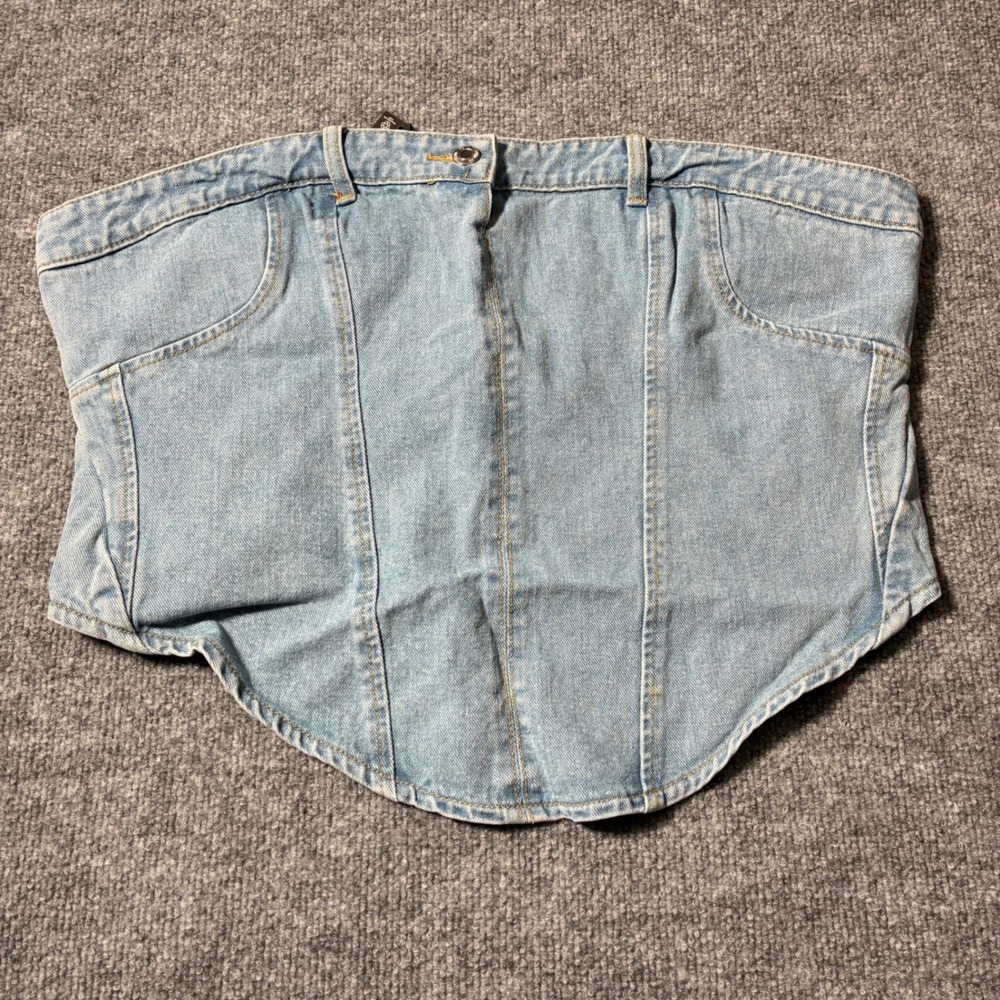 PRETTYLITTLETHING PLUS Light Blue Wash Jean Waistband Detail Denim Corset Sz.22